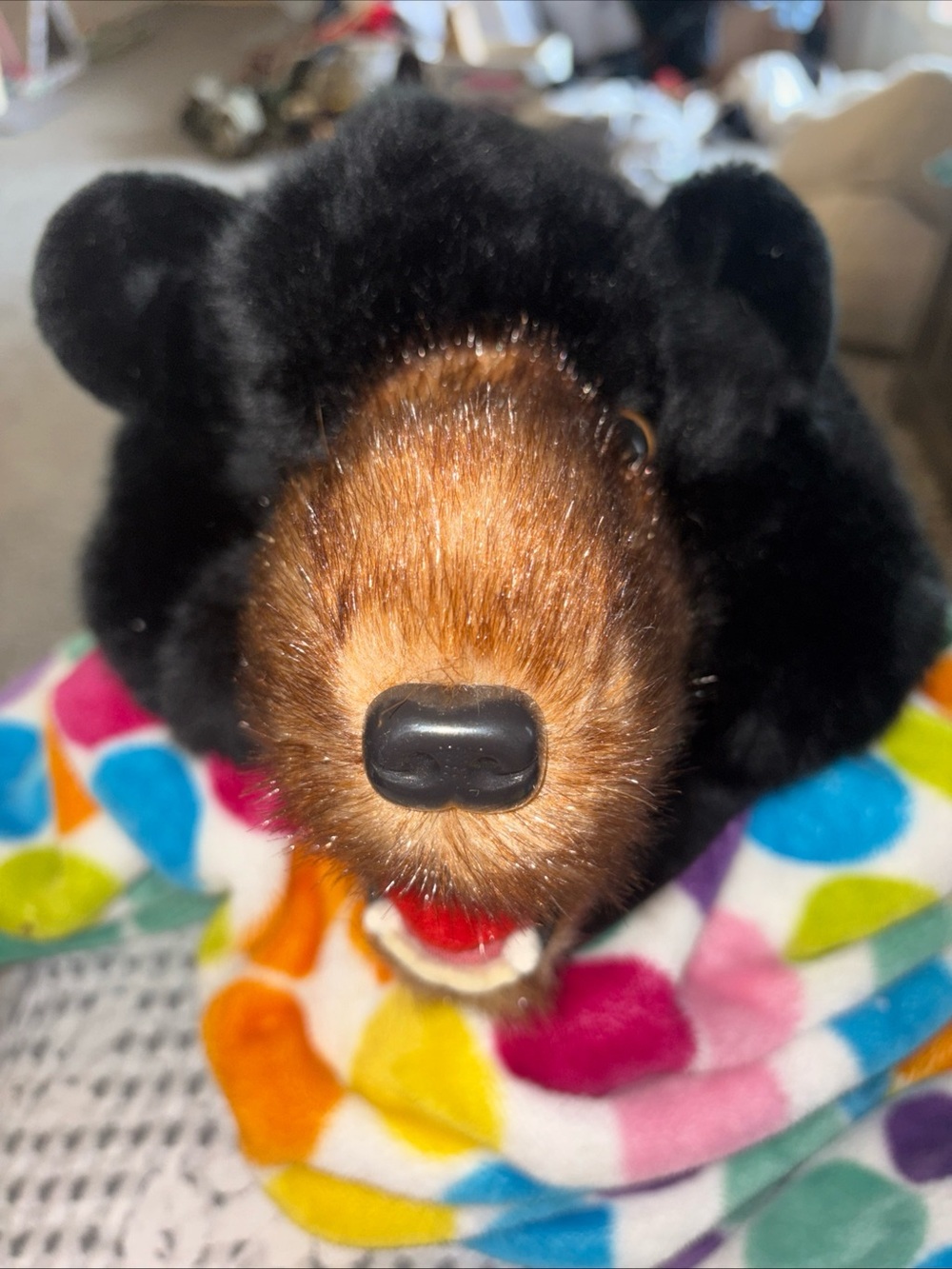 Plush Black & Brown Bear Head Stuffed Animal baseball hat / unisex